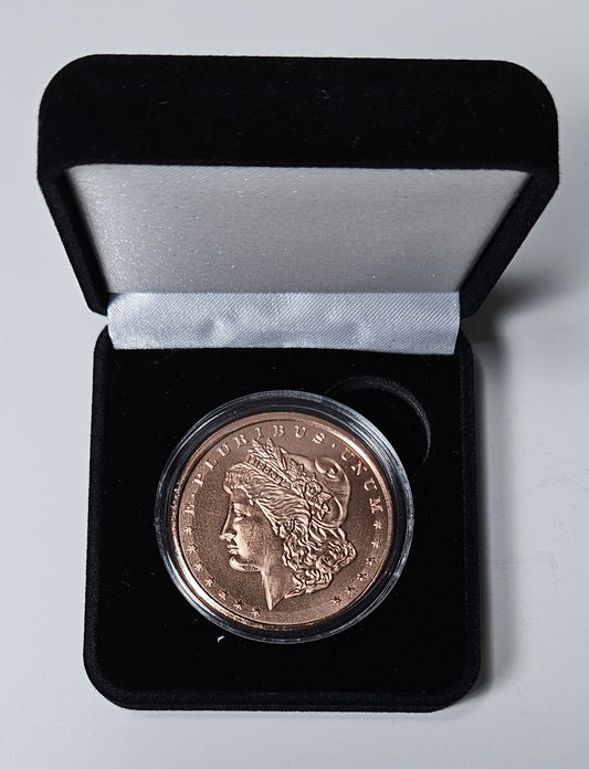 Morgan Dollar Design 1 oz Pure .999 Copper Round, 39mm Collectible Art Round with Black Velvet Display Box