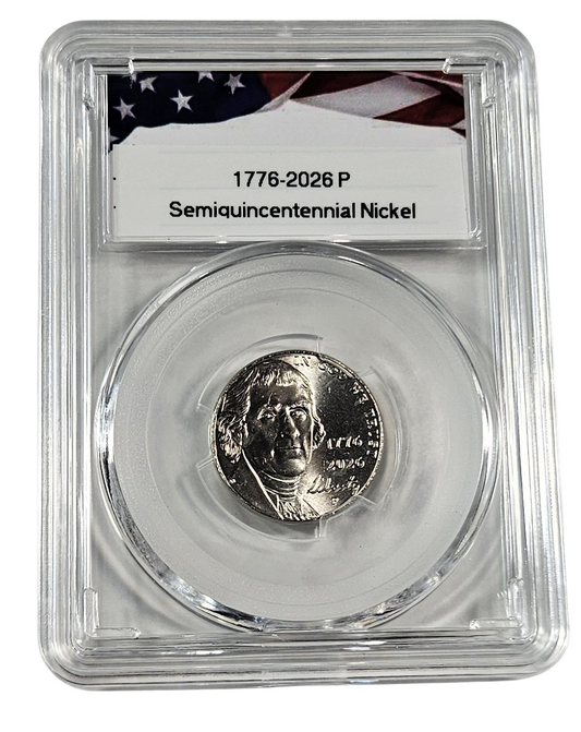 1776-2026 P Jefferson Semiquincentennial Nickel, Uncirculated in Protective Acrylic Case