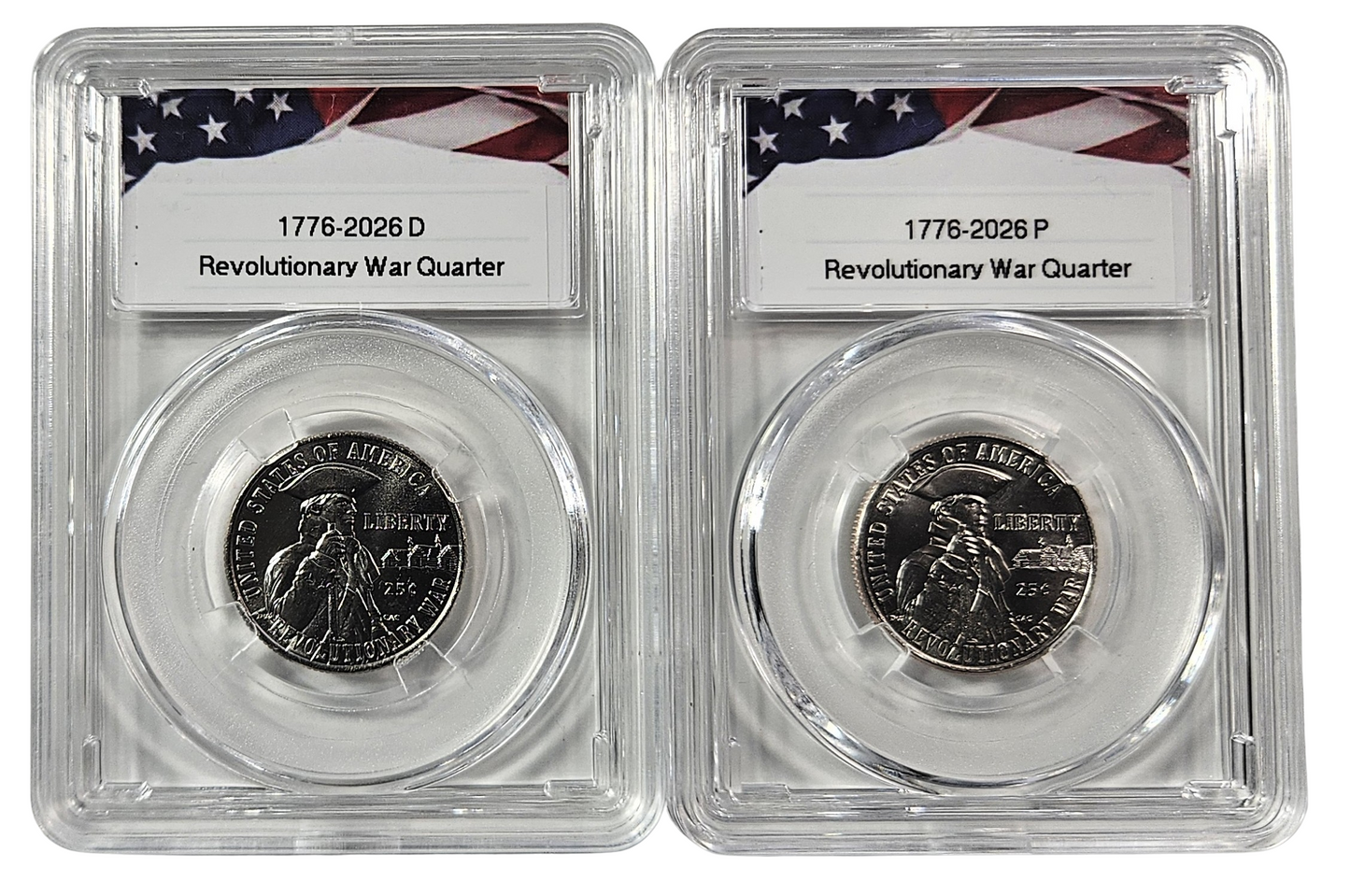 1776-2026 Revolutionary War Semiquincentennial Quarter Set, P & D Mint, Uncirculated, in Protective Acrylic Cases