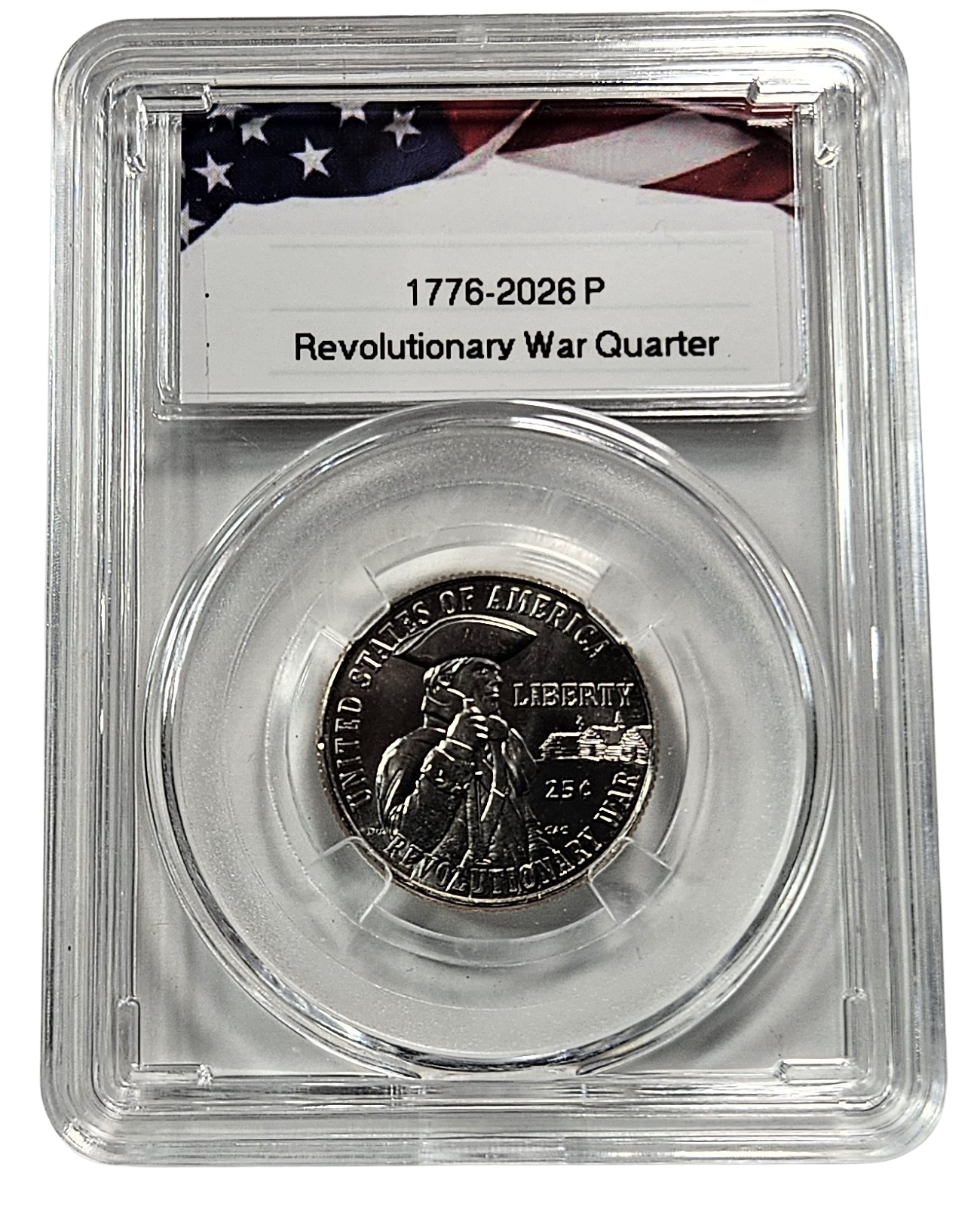 1776-2026 P Revolutionary War Semiquincentennial Quarter, Uncirculated Collectible US Coin in Protective Acrylic Case