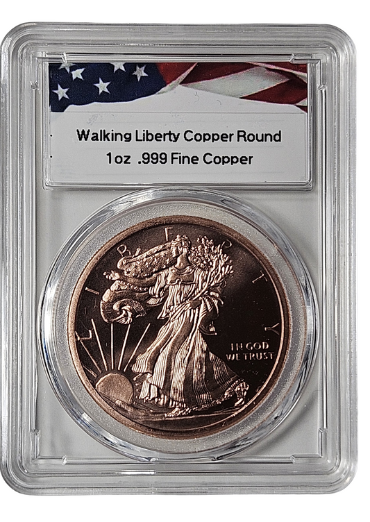 Walking Liberty Half Dollar, 1 oz Pure .999 Copper Round Bullion in Protective Acrylic Slab